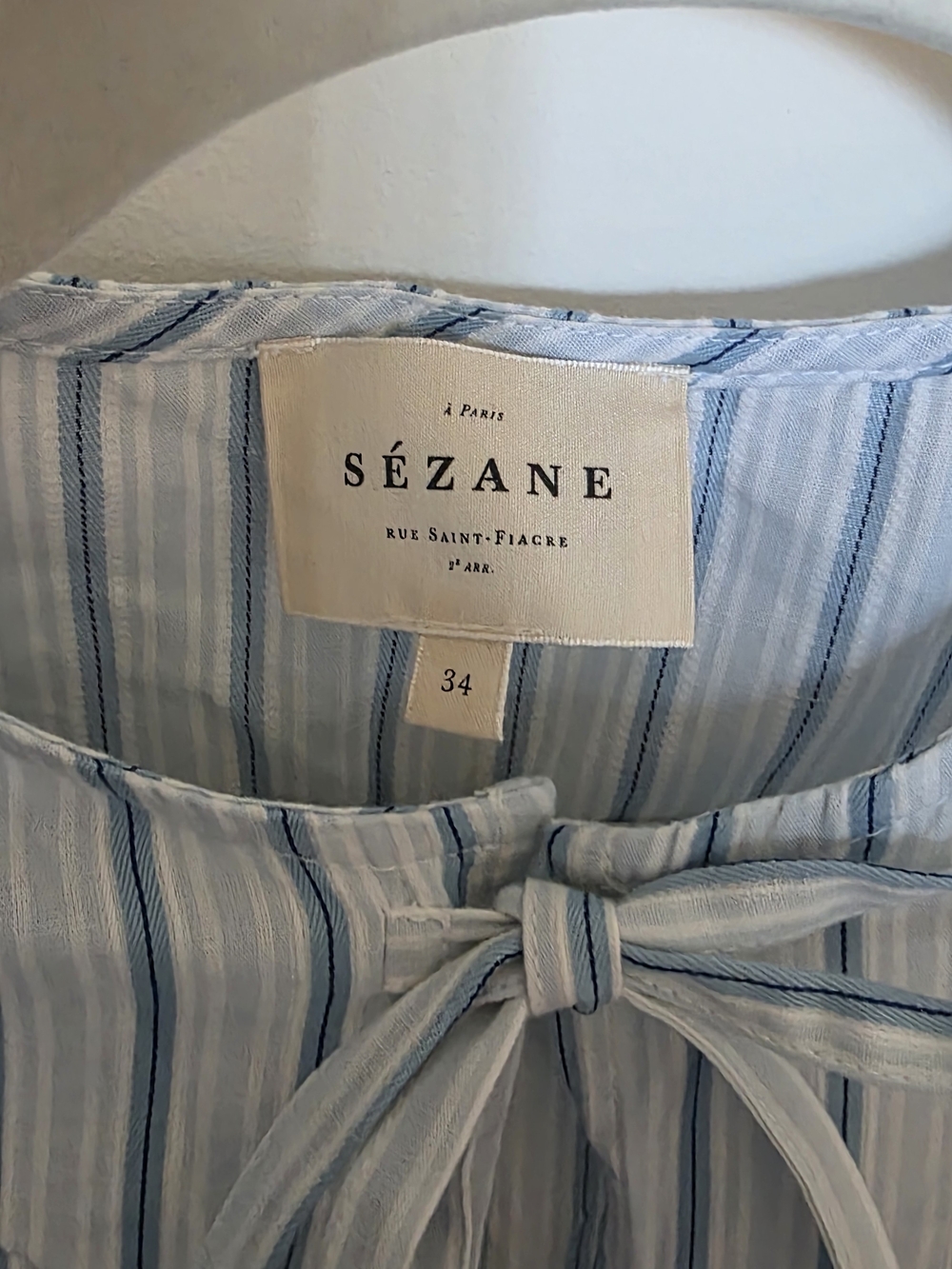 Sezane Ileana Blouse Ecru with Blue Stripes - Picture 2 of 5